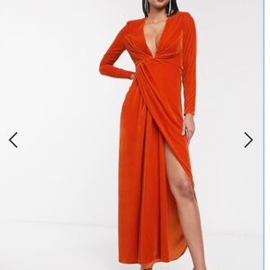 NWT Orange Velvet Plunge Maxi Dress